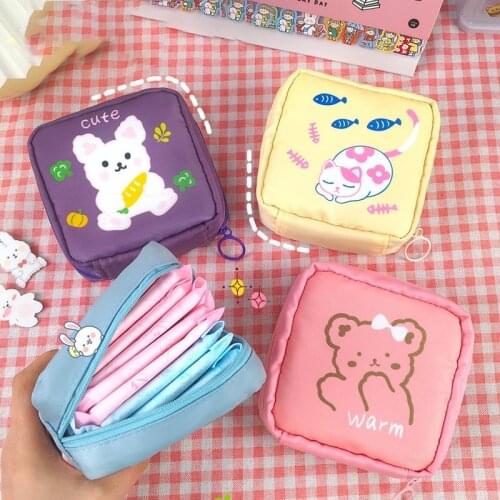Ins Kawaii Cosmetic Storage Bag Sanitary Napkin Organizer Large Women Jewelry Lipstick Zipper Pouch Girl Coin Purse Makeup Case