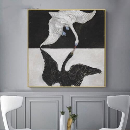 Modern Black and White Swan Animal Posters and Prints Oil Painting Printed on Canvas Wall Pictures for Living Room Home Decor