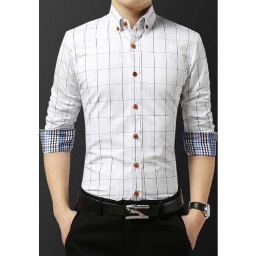 Plaid Shirt for Men Fashion Long Sleeve Man Shirts Casual Slim Fit Non-iron Menswear Elegant Vintage Clothes 2021 Autumn