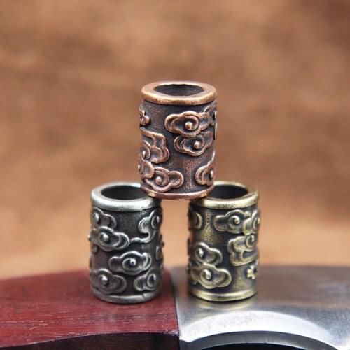 Brass Auspicious Clouds Carved Cylinder Knife Barrel Bead Retro Lucky DIY Paracord Bracelet EDC Tool Accessories Lanyard Pendant