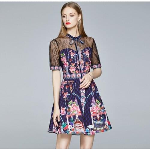 Summer Lace Dress 2020 Spring New Fashion Women O-neck Slim Patchwork Casual Dress Sexy perspective Party Lace Dresses