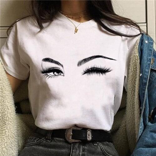 2021 Hot Harajuku Shiny eyelash Graphic T Shirt Women Eye shadow Grunge T-shirt Fashion Tshirt Ullzang Top Tee Female ropa mujer