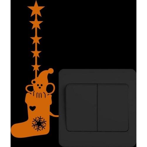 Cute Cartoon Christmas Socks Luminous Switch Sticker Glow in the Dark Xmas Stocking Wall Sticker for Shop Window Home Decoration