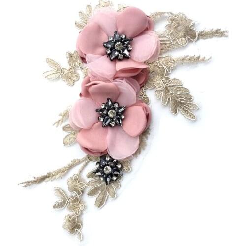 Fashion pink Flower Sequins beaded Sweater cloth Embroidery patch Applique Handmade bead 3D patch for dress DIY hat