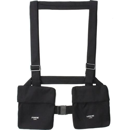 Mens Tactical Harness Chest Rig Bag Unisex Hip-Hop Oxford Two Pockets Fanny Pack Tactical Functional Game Vest Bag Safari Style