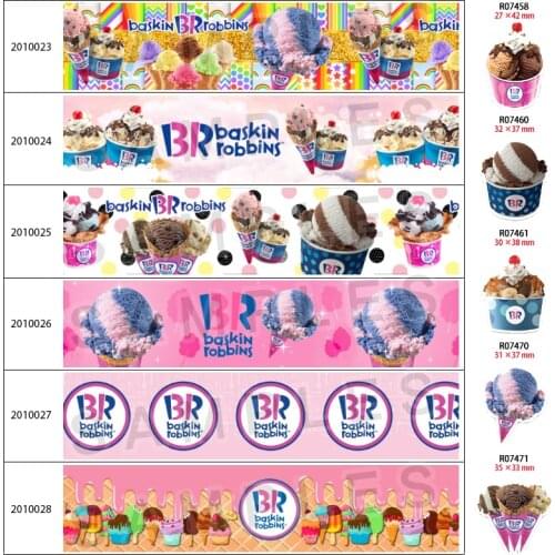 New Ice Cream Pattern Grosgrain/Satin Ribbon Printed 5 Yards 25mm/38mm/50mm/75mm For Bow Cap DIY Accessories 201002 R0745 R0746