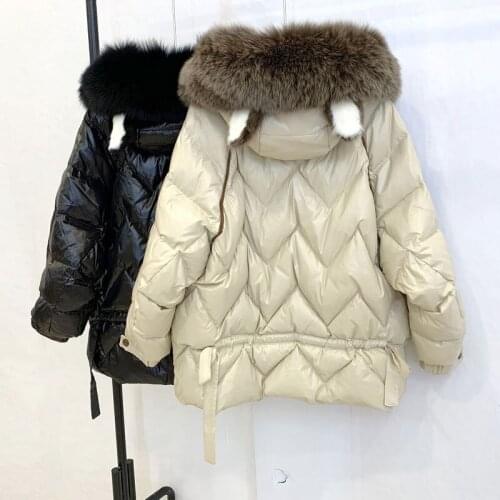 2021 Korean new winter coat women rabbit hooded with oversized real raccoon dog fur collar parka plus size coat thick warm coats