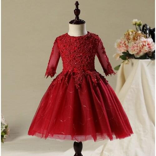 New Sequin Girl Dress Beads Lace Half Sleeve 1st year Birthday Dress Flower Girl Dress Christening Baby infant Bapstism Clothing