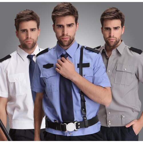 New arrival security clothing men suit shirts blue male short-sleeve security work wear big and tall mens uniforms free shipping