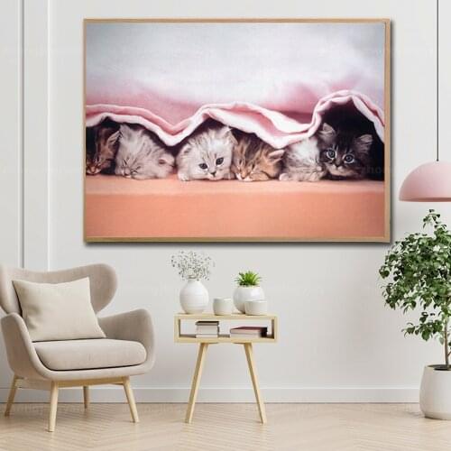 Print Wall Art Canvas Painting Poster Five Cute Kittens Nordic Style Modular Picture For Kids Room Bedside Background Home Decor