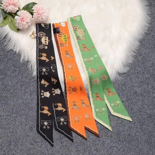 Fashion Design 100% Silk Scarf Small Horse Natural Mulberry Silk Women Foulard Hair Bag Scarves Neckerchief female bow ties