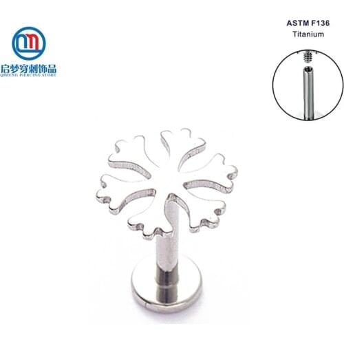 ASTM F136 Titanium Internally Threaded Snowflake Labret Stud Earrings 2021 Trend