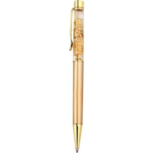 Ballpoint Pen Gold Metal with Glitter Gold with Flakes Clip for Diaries, Diaries, Books, Notebooks For