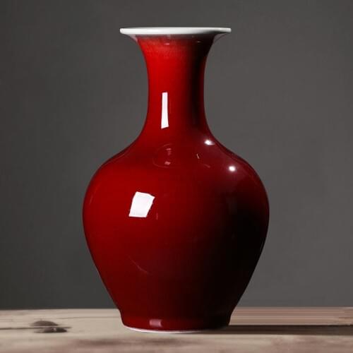 Home decoration Jingdezhen ceramics Lang red vase flower arrangement new Chinese home living room study cabinet furnishings