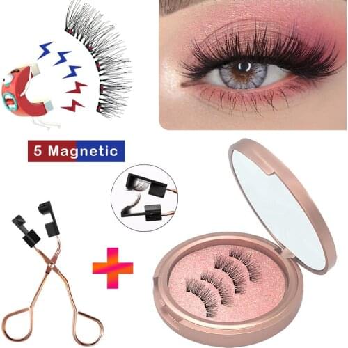VISIBLE 4PCS 5 Magnets 3D Magnetic False Eyelashes with Mirror Natural Handmade Mink Faux Cils Magnétique with Tweezer