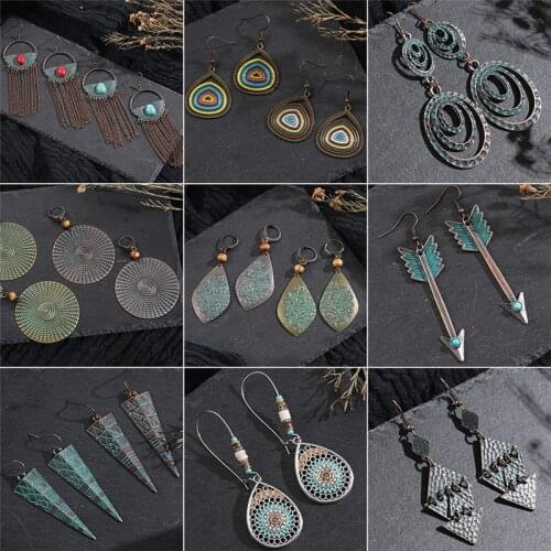 Vintage Bronze Geometric Womens Earrings Jewelry 2020 Long Metal Tassel Fringe African Earrings for Women Big Round Earring