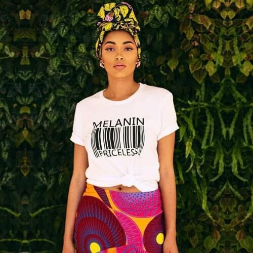 ONSEME Melanin Priceless Slogan T Shirt Women Funny Barcode Graphic T Shirts Femme Streetwear Black Culture Tees Harajuku Tops