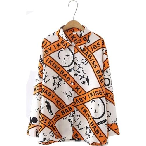 2021 Woman Spring&Autumn Letter Colorful Printing Loose Long-Sleeved Shirt