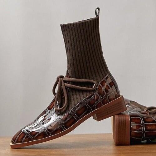 Retro Ankle Boots For Women Fashion Women Boots Fashion Women Boots High Quality Square Toe Winter Stretch Fabric Martin boots