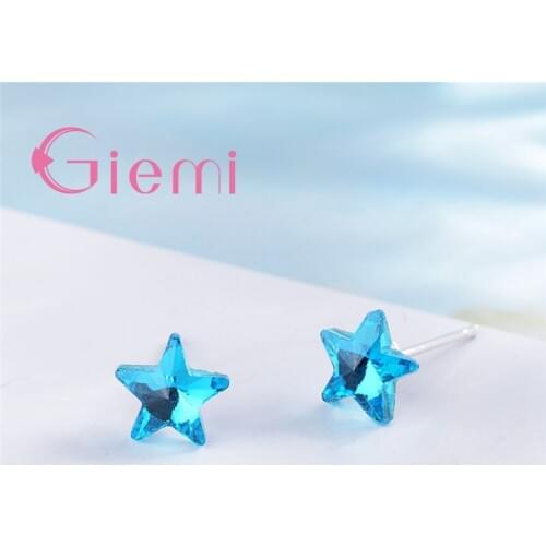 Glamorous Bright Shining Star Inly Blue Water Cube Crystal Women Stud Earrings Pure Silver Girls Popular Gifts Top Sale