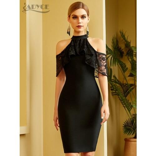 Adyce 2021 New Summer Lace Off Shoulder Bodycon Bandage Dress Women Sexy Short Sleeve Black Club Celebrity Runway Party Dresses
