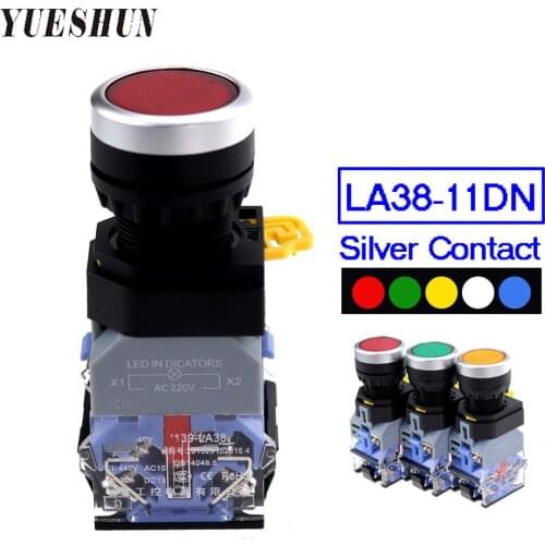22MM push button switch with light Momentary Self-locking 1NO 1NC illumainted switches Power Supply Start STOP LA38-11DN