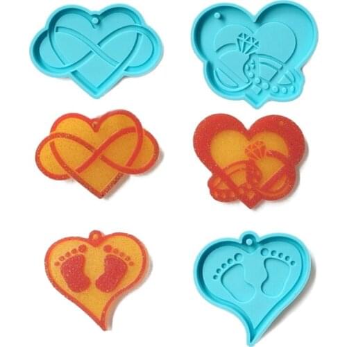 3 Pcs DIY Love Heart Keychains Epoxy Resin Mold Necklace Pendant Silicone Mould X4YA