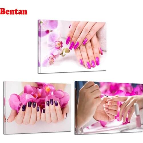 5d DIY Diamond Painting Purple Orchid Flowers Nail Painting Hands Spa Pictures Beauty Salon Cross Stitch Diamond Embroidery 3pcs