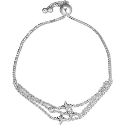 CKK Authentic 100% 925 Sterling Silver Twinkle Star Bracelets Fashion Jewelry DIY Making For Women Gift