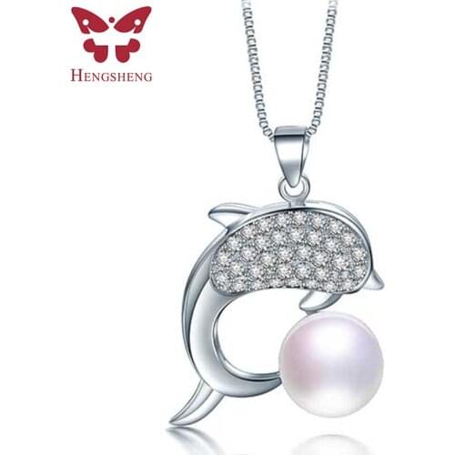 Lovely Dolphin Pendants & Necklaces With 10-11mm Natural Freshwater Pearl Jewelry For Girlfriend 925 Sterling Silver Necklace