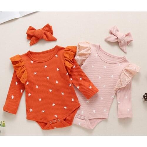 Babys Romper Infant Round Neck Long Sleeve Bodysuit and Headwear Two-piece Suit for Toddler Boys Girls