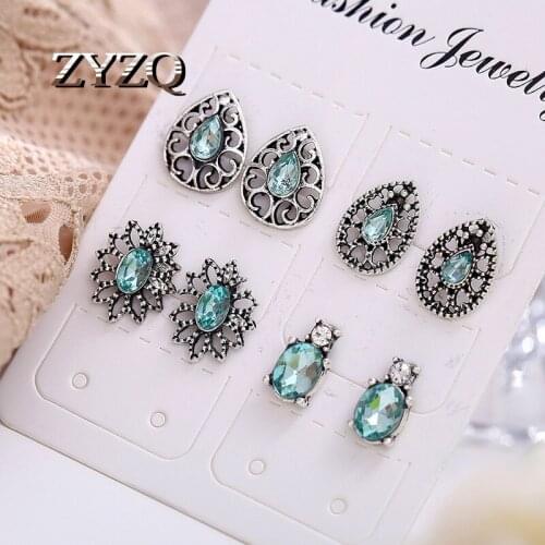 ZYZQ Exquisite Water Droplets Crystal Earrings Set For Women Zinc alloy Tiny Stud Earrings Everyday Jewelry Teen Birthday Gift