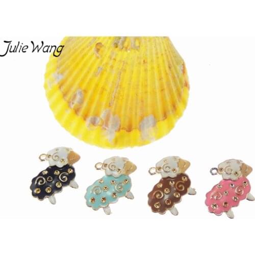 Julie Wang 5PCS Colorful Enamel Cute Sheep Gold Base Metal Pendant Charm for Making Necklace Women Jewelry Accessory Finding