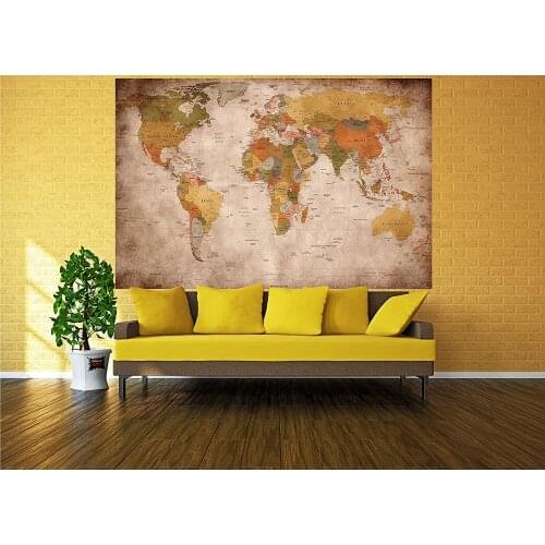World Map Retro Look Picture Continents Atlas Worldmap Earth Geography Atlas Old School Vintage Continent Globe Decor Wall Mural