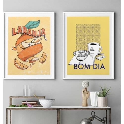 Cartoon Orange Canvas Painting Kitchen Decoration Good Morning Drinking Wall Art Pictures Modern Home Decoration Nordic Poster