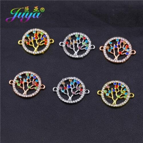 Juya DIY Birthstone Color Life Tree Charms Evil Eye Connectors For Bracelets Making Handmade Enamel Jewelry Findings