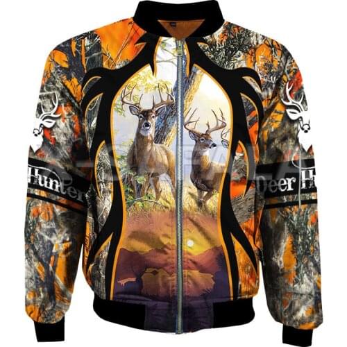 Men Unisex Deer Skull Hunting 3D Print Flight Jacket Bomber Jackets Winter Zipper Thick Coat Casual Harajuku Women Streetwear 4