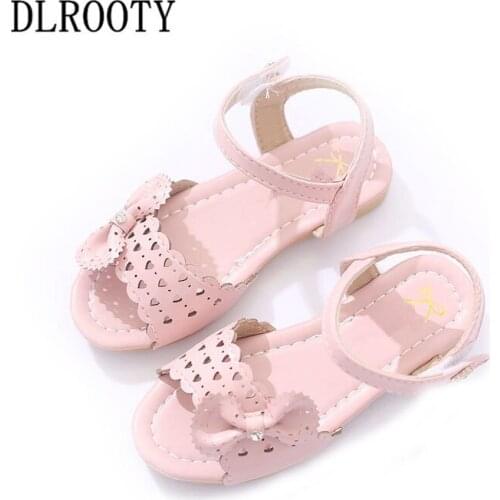 Summer Children Sandals Shoes Girls Bow-knot Hollow Princess Kids Party Fashion Beach Cutout Leather Toddler Baby Breathable