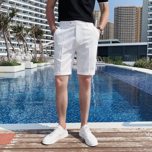 Summer high-quality trousers mens fashion business solid color suit shorts black white gray slim shorts suit five-point pants