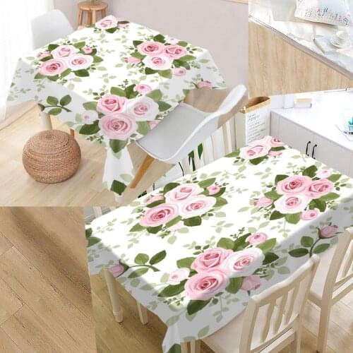 Best Custom Elegant Rose Pattern Table Cloth Rectangular Oxford Print Waterproof Oilproof Square Table Cover Party Tablecloth