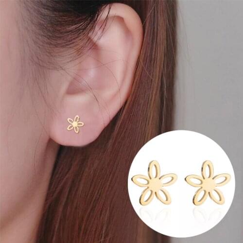 Small fresh fashion simple flower earrings personality student earrings stainless steel earrings can be wholesale