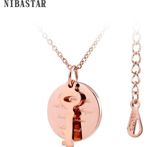 Fashion Korean Couple Necklaces Set Pendant Necklace Engrave I Love You Matching Hearts Key 316L Stainless Steel