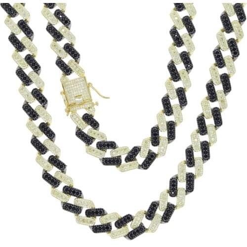 2021 Hip hop iced out bling white black 5A cubic zirconia jewelry black with gold cuban chain two tone color necklace for men