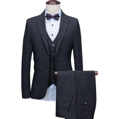 Men Business Suit Tuxedo Slim Fit Peaked Lapel With Pant Two Buttons Terno Masculino Formal Suits for Men (Jacket+Vest+Pant)