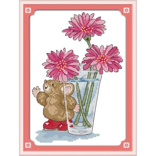 Brother mouse cross stitch kit cartoon flower 18ct14ct 11ct count print canvas stitches embroidery DIY handmade needlework plus