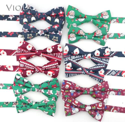 Cute Christmas Gift Men Children Bowtie Set 100% Cotton Santa Claus Snowmen Kids Pet Butterfly Party Bowtie Accessory Father&Son