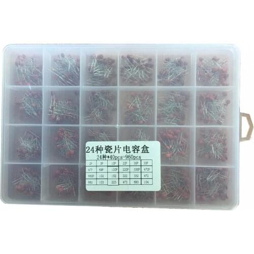 960pcs/Box Ceramic capacitor set pack 2PF-0.1UF Electronic Components Package capacitor Assorted Kit 24 Kinds Each 40pcs