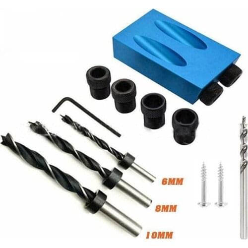 15 Degree Angle Drill Guide Set Woodworking Oblique Hole Locator Drill Bits Pocket Hole Jig Kit Hole Puncher DIY Carpentry Tools