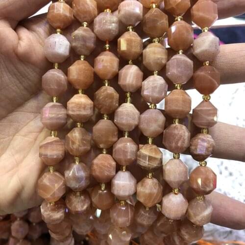 Genuine Sun Stone 10mm Pink Moonstone Faceted Beads,Loose Gem Stone Jewelry Beads,1 of 15" full strand
