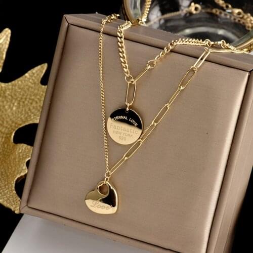 Indelible stainless steel necklace fashionable charm heart-shaped Round Pendant Chain light luxury gift womens jewelry